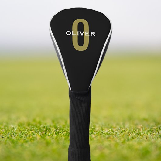 Personalisierter Monogramm Schwarzer Goldname Golf Headcover