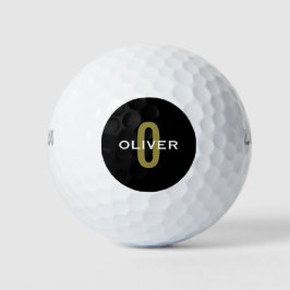 Personalisierter Monogramm Schwarzer Goldname Golfball