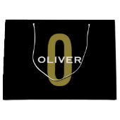 Personalisierter Monogramm Schwarzer Goldname Große Geschenktüte (Vorderseite)