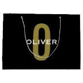 Personalisierter Monogramm Schwarzer Goldname Große Geschenktüte (Rückseite)