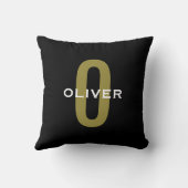 Personalisierter Monogramm Schwarzer Goldname Kissen (Rückseite)