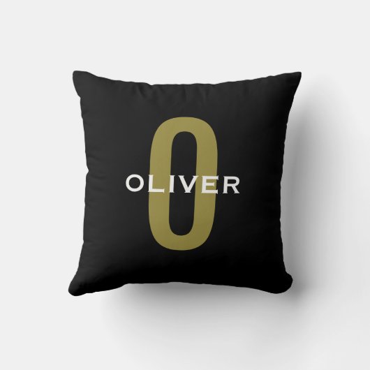 Personalisierter Monogramm Schwarzer Goldname Kissen (Rückseite)