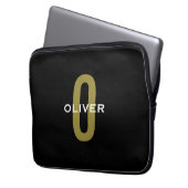 Personalisierter Monogramm Schwarzer Goldname Laptopschutzhülle (Vorderseite Links)