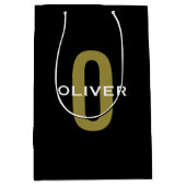 Personalisierter Monogramm Schwarzer Goldname Mittlere Geschenktüte (Vorderseite)