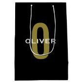 Personalisierter Monogramm Schwarzer Goldname Mittlere Geschenktüte (Rückseite)