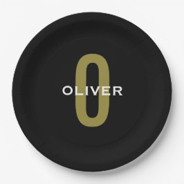 Personalisierter Monogramm Schwarzer Goldname Pappteller