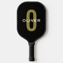 Personalisierter Monogramm Schwarzer Goldname Pickleball Schläger