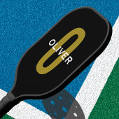 Personalisierter Monogramm Schwarzer Goldname Pickleball Schläger