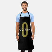 Personalisierter Monogramm Schwarzer Goldname Schürze (Getragen)