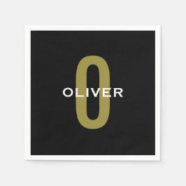 Personalisierter Monogramm Schwarzer Goldname Serviette