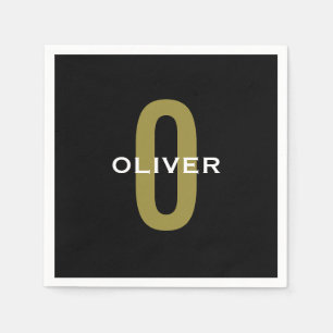 Personalisierter Monogramm Schwarzer Goldname Serviette