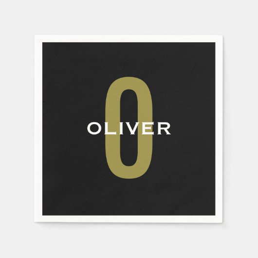 Personalisierter Monogramm Schwarzer Goldname Serviette (Vorderseite)