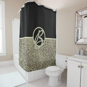 Personalisierter Monogramm-Schwarzer Leopard Duschvorhang