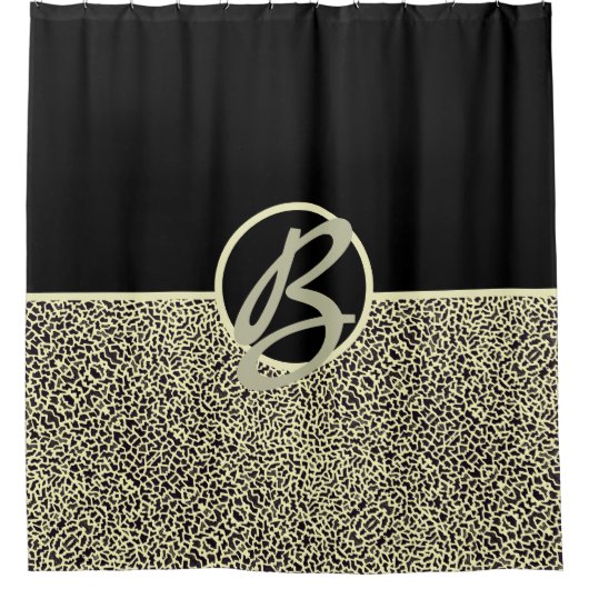Personalisierter Monogramm-Schwarzer Leopard Duschvorhang (Vorderseite)