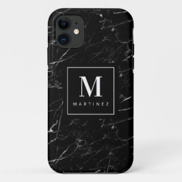 Personalisierter Monogramm-Schwarzer Marmor Case-Mate iPhone Hülle