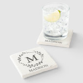 Personalisierter Monogramm-Sieb Steinuntersetzer (Seitenansicht)