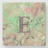 Personalisierter Monogramm-Skriptname Grüner Marmo Steinuntersetzer (Vorderseite)