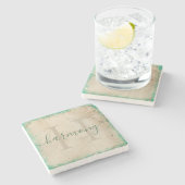 Personalisierter Monogramm-Stone-Untersetzer Steinuntersetzer (Seitenansicht)