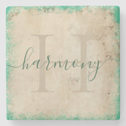 Personalisierter Monogramm-Stone-Untersetzer Steinuntersetzer (Vorderseite)