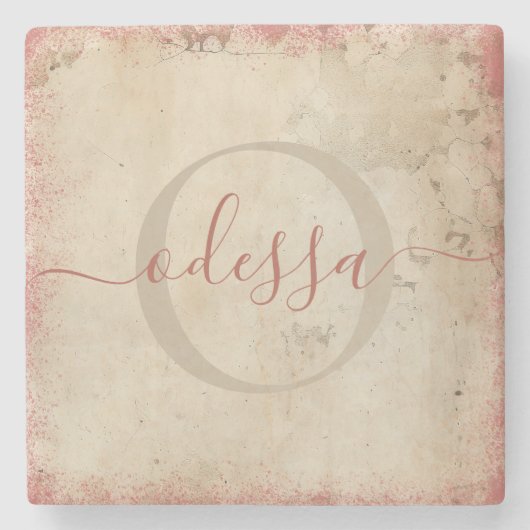 Personalisierter Monogramm-Stone-Untersetzer Steinuntersetzer (Vorderseite)