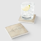 Personalisierter Monogramm-Stone-Untersetzer Steinuntersetzer (Seitenansicht)
