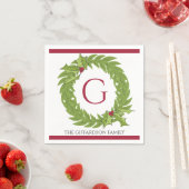 Personalisierter Monogramm-Weihnachtskranz-Cocktai Serviette (Beispiel)