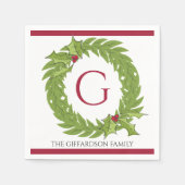 Personalisierter Monogramm-Weihnachtskranz-Cocktai Serviette (Vorderseite)
