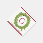 Personalisierter Monogramm-Weihnachtskranz-Cocktai Serviette (Ecke)