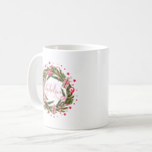 Personalisierter Monogramm-WeihnachtsWreath u. Kaffeetasse (Vorderseite Links)