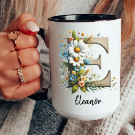 Personalisierter Monogramm-Wildblumen-Becher für F Tasse