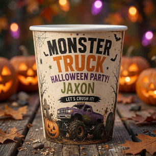 Personalisierter Monster-Truck-Halloween-Geburtsta Pappbecher