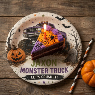 Personalisierter Monster-Truck-Halloween-Geburtsta Pappteller