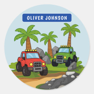 Personalisierter Monster-Truck-Jungen-Schulbedarf Runder Aufkleber