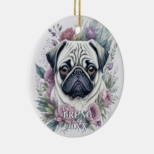 Personalisierter Mops Aquarellfarben Weihnachten Keramik Ornament (Rechts)