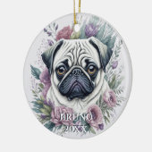 Personalisierter Mops Aquarellfarben Weihnachten Keramik Ornament (Links)