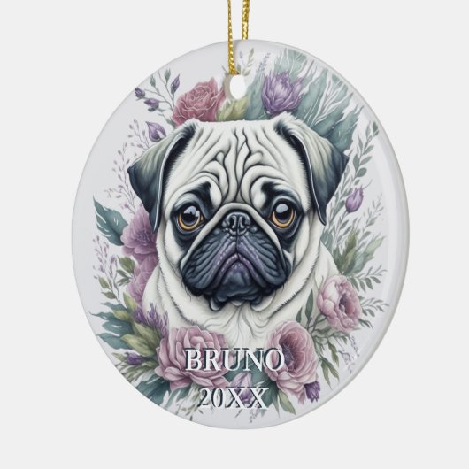 Personalisierter Mops Aquarellfarben Weihnachten Keramik Ornament (Links)