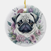 Personalisierter Mops Aquarellfarben Weihnachten Keramik Ornament (Hinten)