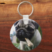 Personalisierter Mops Foto und Name Schlüsselanhänger (Vorderseite)