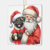 Personalisierter Mops Hund mit Santa Keramikornament (Links)