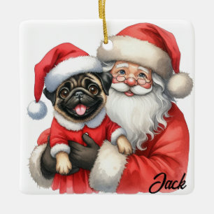 Personalisierter Mops Hund mit Santa Keramikornament