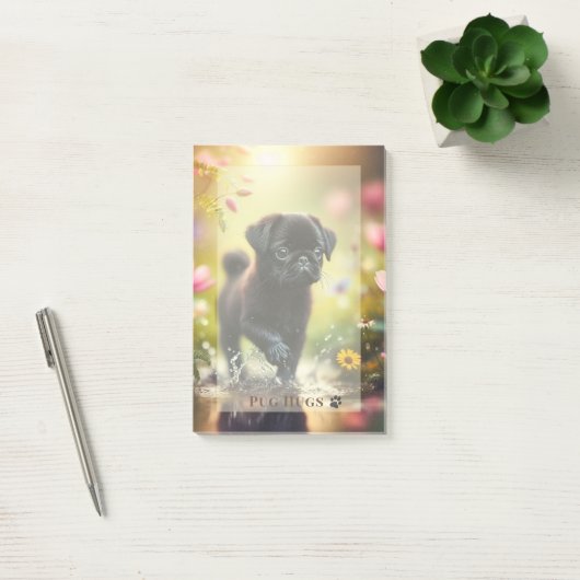 Personalisierter Mops-Hundwelpe-Blumen-Notizblock Post-it Klebezettel (Büro)