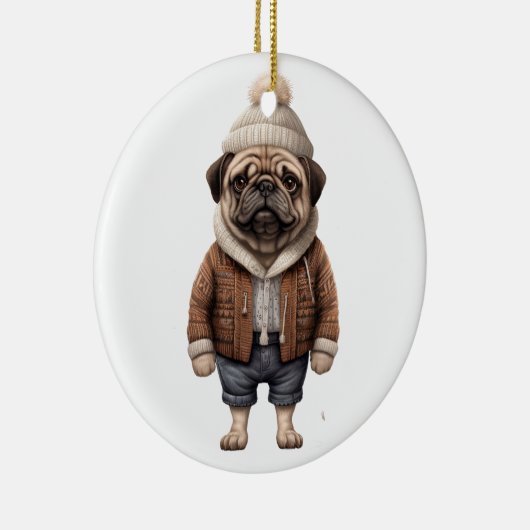 Personalisierter Mops Keramik Ornament (Rechts)