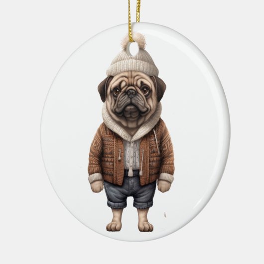 Personalisierter Mops Keramik Ornament (Links)