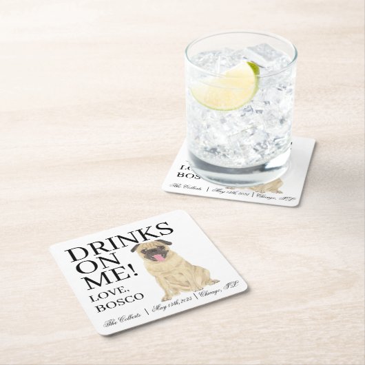 Personalisierter Mops Rechteckiger Pappuntersetzer (Vor Ort)