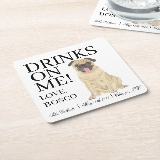 Personalisierter Mops Rechteckiger Pappuntersetzer (angewinkelt)