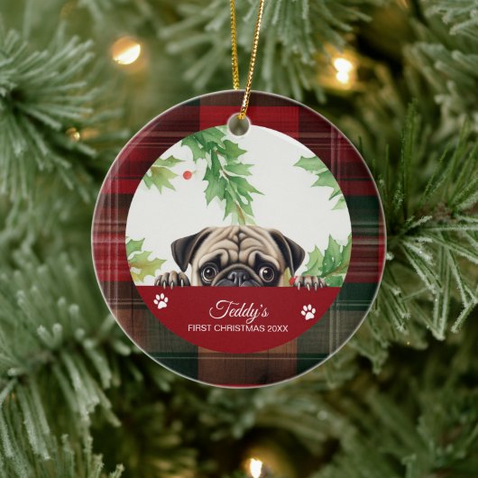 Personalisierter Mops Weihnachten Keramik Ornament (Baum)