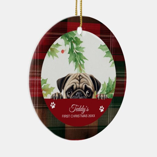 Personalisierter Mops Weihnachten Keramik Ornament (Rechts)