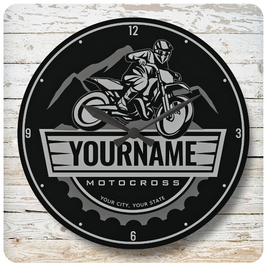 Personalisierter Motocross Rider Dirt Bike Racing Große Wanduhr