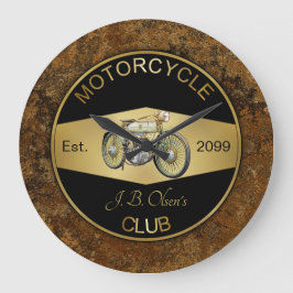 Personalisierter Motorradclub Schwarz & Gold Große Wanduhr