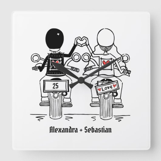 Personalisierter Motorradfahrer-Jubiläumsgeschenk Quadratische Wanduhr (Vorderseite)